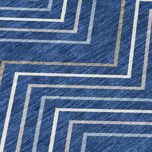 HomeRoots 10' Stylish Navy Blue, Ivory & Gray Geometric Indoor/Outdoor Area Rug - Machine Washable & Durable 690152