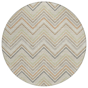 HomeRoots 8' Round Striped Area Rug in Beige, Ivory & Brown – Stylish Washable Indoor/Outdoor Decor Piece 690155