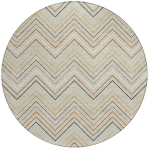 HomeRoots 8' Round Striped Area Rug in Beige, Ivory & Brown – Stylish Washable Indoor/Outdoor Decor Piece 690155