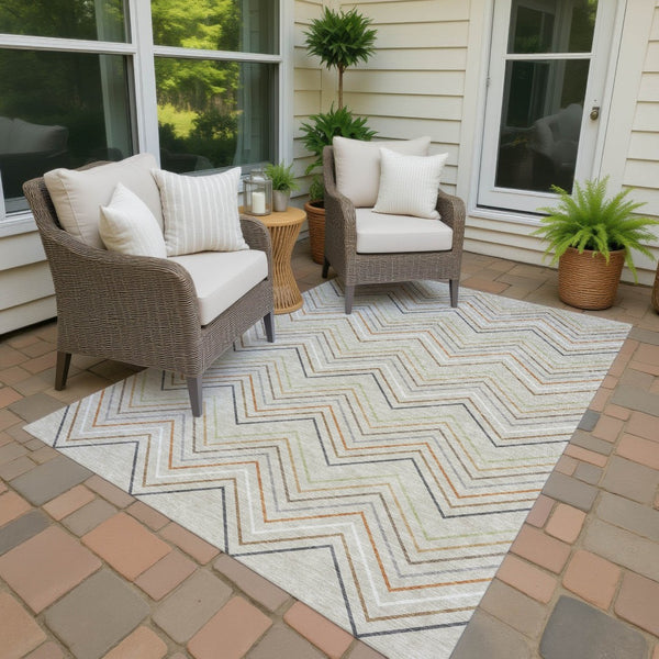 HomeRoots 10' Machine-Washable Beige, Ivory & Brown Striped Area Rug - Durable Indoor/Outdoor Decor for Homes 690158