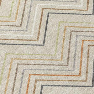 HomeRoots 10' Machine-Washable Beige, Ivory & Brown Striped Area Rug - Durable Indoor/Outdoor Decor for Homes 690158