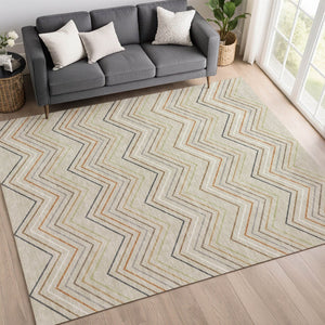 HomeRoots 10' Machine-Washable Beige, Ivory & Brown Striped Area Rug - Durable Indoor/Outdoor Decor for Homes 690158