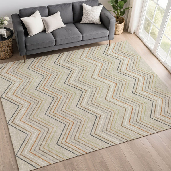 HomeRoots 10' Machine-Washable Beige, Ivory & Brown Striped Area Rug - Durable Indoor/Outdoor Decor for Homes 690158