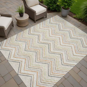 HomeRoots 10' Machine-Washable Beige, Ivory & Brown Striped Area Rug - Durable Indoor/Outdoor Decor for Homes 690158
