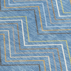 HomeRoots 5' Indoor Outdoor Area Rug - Blue Ivory Brown Striped, Washable, Stain-Resistant, Coastal Charm 690160
