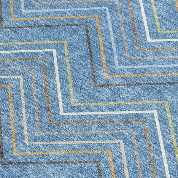 HomeRoots 5' Indoor Outdoor Area Rug - Blue Ivory Brown Striped, Washable, Stain-Resistant, Coastal Charm 690160