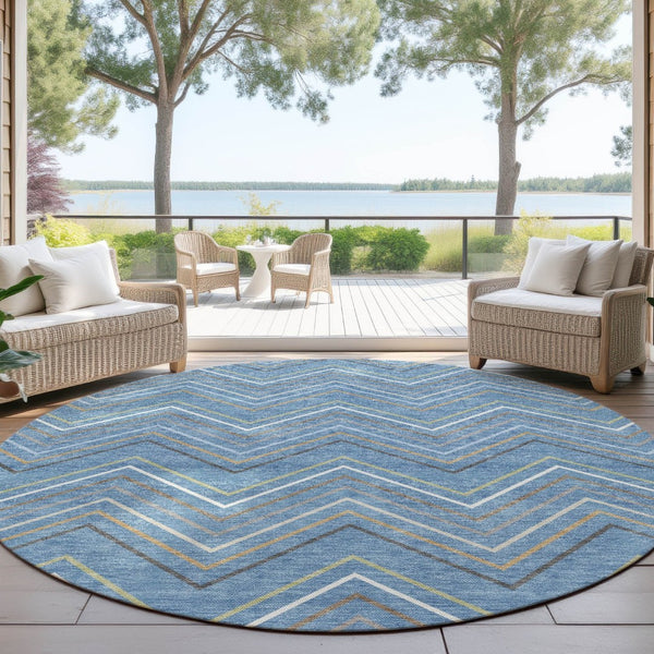HomeRoots 8' Striped Washable Area Rug in Blue, Ivory & Brown - Perfect for Indoor & Outdoor Spaces! 690161
