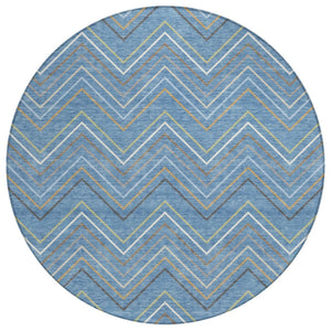 HomeRoots 8' Striped Washable Area Rug in Blue, Ivory & Brown - Perfect for Indoor & Outdoor Spaces! 690161