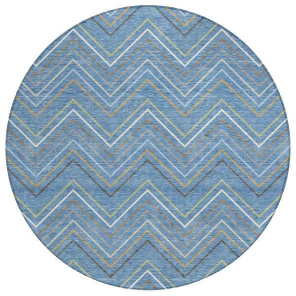 HomeRoots 8' Striped Washable Area Rug in Blue, Ivory & Brown - Perfect for Indoor & Outdoor Spaces! 690161