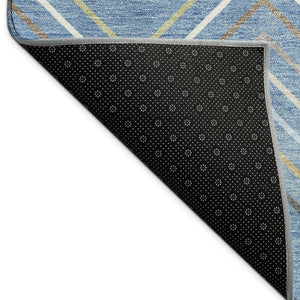 HomeRoots 8' Striped Washable Area Rug in Blue, Ivory & Brown - Perfect for Indoor & Outdoor Spaces! 690161