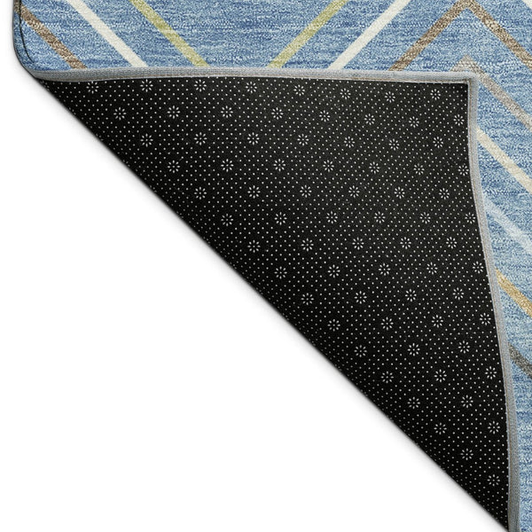 HomeRoots 8' Striped Washable Area Rug in Blue, Ivory & Brown - Perfect for Indoor & Outdoor Spaces! 690161
