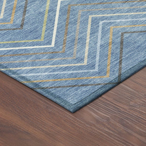 HomeRoots 8' Striped Washable Area Rug in Blue, Ivory & Brown - Perfect for Indoor & Outdoor Spaces! 690161