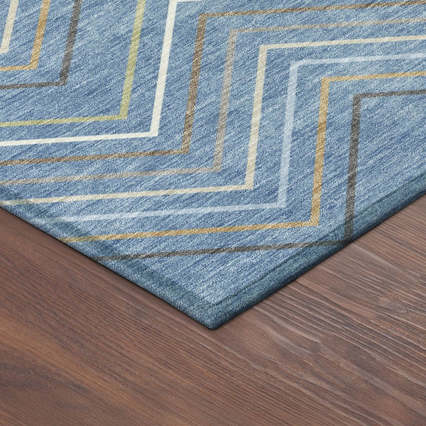 HomeRoots 8' Striped Washable Area Rug in Blue, Ivory & Brown - Perfect for Indoor & Outdoor Spaces! 690161