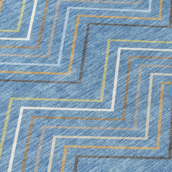 HomeRoots 8' Striped Washable Area Rug in Blue, Ivory & Brown - Perfect for Indoor & Outdoor Spaces! 690161