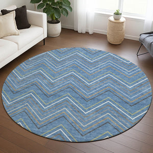 HomeRoots 8' Striped Washable Area Rug in Blue, Ivory & Brown - Perfect for Indoor & Outdoor Spaces! 690161