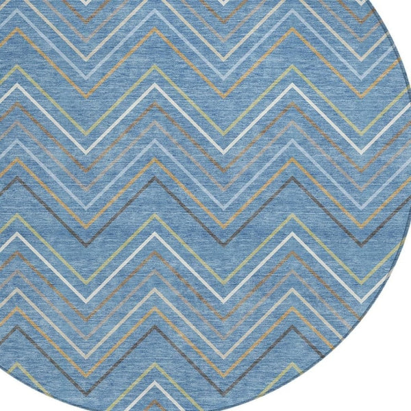 HomeRoots 8' Striped Washable Area Rug in Blue, Ivory & Brown - Perfect for Indoor & Outdoor Spaces! 690161