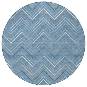 HomeRoots 8' Striped Washable Area Rug in Blue, Ivory & Brown - Perfect for Indoor & Outdoor Spaces! 690161