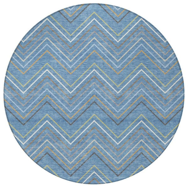 HomeRoots 8' Striped Washable Area Rug in Blue, Ivory & Brown - Perfect for Indoor & Outdoor Spaces! 690161