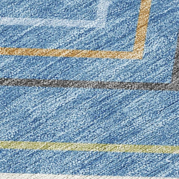 HomeRoots 8' X 10' Washable Striped Area Rug in Blue, Ivory & Brown - Durable for Indoor/Outdoor Charm! 690162