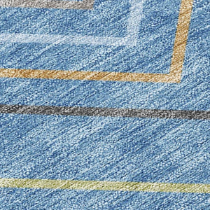 HomeRoots 9' Coastal Striped Area Rug in Blue, Ivory & Brown - Washable Indoor/Outdoor Durability & Style! 690163