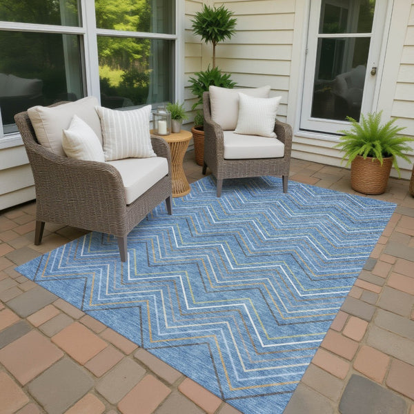 HomeRoots 9' Coastal Striped Area Rug in Blue, Ivory & Brown - Washable Indoor/Outdoor Durability & Style! 690163