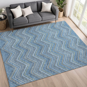 HomeRoots 9' Coastal Striped Area Rug in Blue, Ivory & Brown - Washable Indoor/Outdoor Durability & Style! 690163
