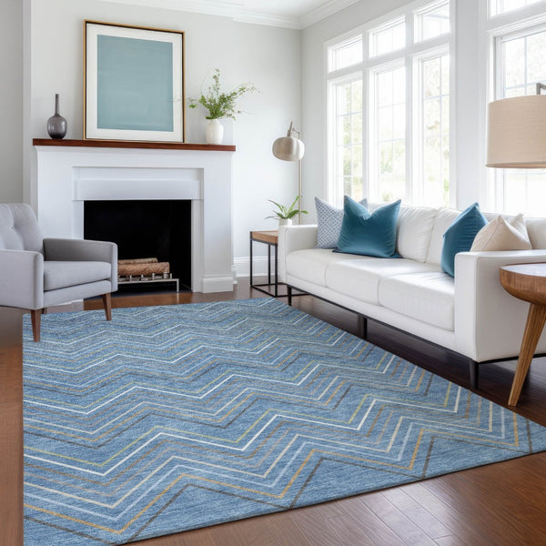 HomeRoots 9' Coastal Striped Area Rug in Blue, Ivory & Brown - Washable Indoor/Outdoor Durability & Style! 690163