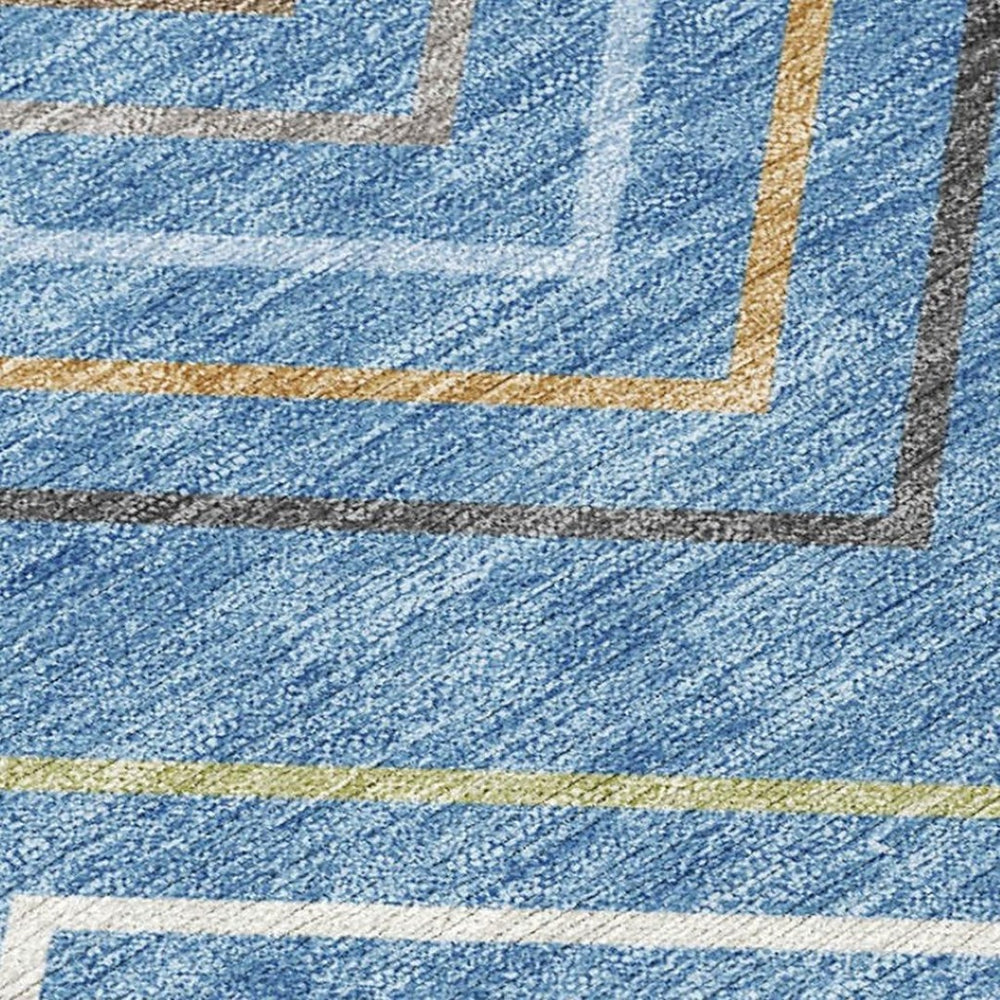 HomeRoots 10' Stylish Blue Ivory Brown Striped Washable Area Rug for Indoor Outdoor High-Traffic Spaces 690164