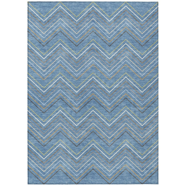 HomeRoots 10' Stylish Blue Ivory Brown Striped Washable Area Rug for Indoor Outdoor High-Traffic Spaces 690164
