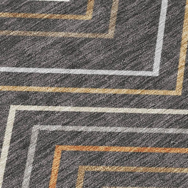HomeRoots 5' X 8' Charcoal Ivory Brown Striped Washable Area Rug - Durable Indoor/Outdoor Design for All Spaces 690166