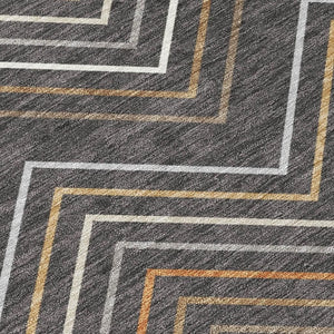 HomeRoots 5' X 8' Charcoal Ivory Brown Striped Washable Area Rug - Durable Indoor/Outdoor Design for All Spaces 690166