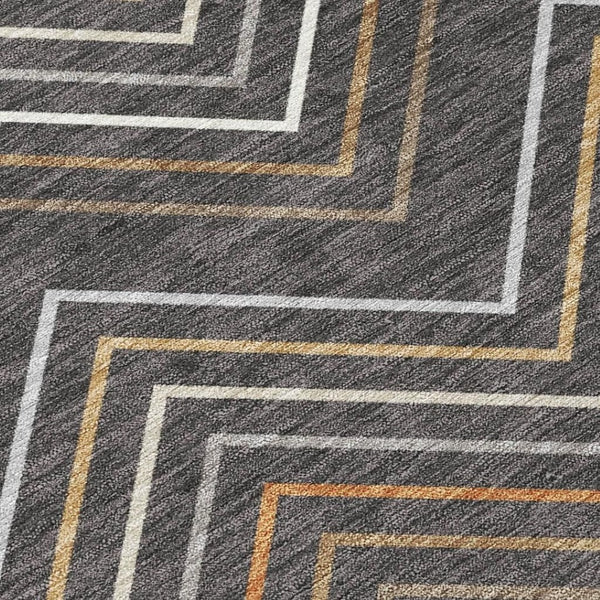 HomeRoots 5' X 8' Charcoal Ivory Brown Striped Washable Area Rug - Durable Indoor/Outdoor Design for All Spaces 690166