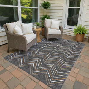 HomeRoots 5' X 8' Charcoal Ivory Brown Striped Washable Area Rug - Durable Indoor/Outdoor Design for All Spaces 690166