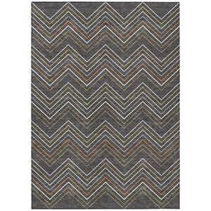 HomeRoots 5' X 8' Charcoal Ivory Brown Striped Washable Area Rug - Durable Indoor/Outdoor Design for All Spaces 690166