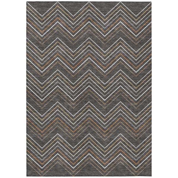 HomeRoots 5' X 8' Charcoal Ivory Brown Striped Washable Area Rug - Durable Indoor/Outdoor Design for All Spaces 690166