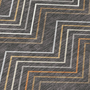 HomeRoots 5' X 8' Charcoal Ivory Brown Striped Washable Area Rug - Durable Indoor/Outdoor Design for All Spaces 690166