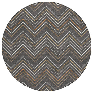 HomeRoots 8' Round Striped Area Rug in Charcoal, Ivory & Brown - Durable, Washable, Indoor & Outdoor Use 690167