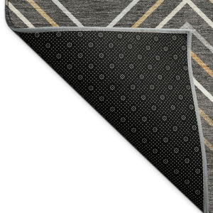 HomeRoots 8' Round Striped Area Rug in Charcoal, Ivory & Brown - Durable, Washable, Indoor & Outdoor Use 690167