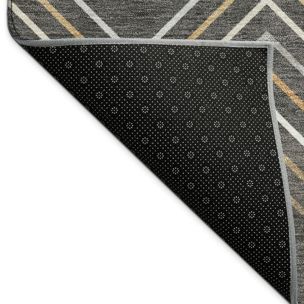 HomeRoots 8' Round Striped Area Rug in Charcoal, Ivory & Brown - Durable, Washable, Indoor & Outdoor Use 690167