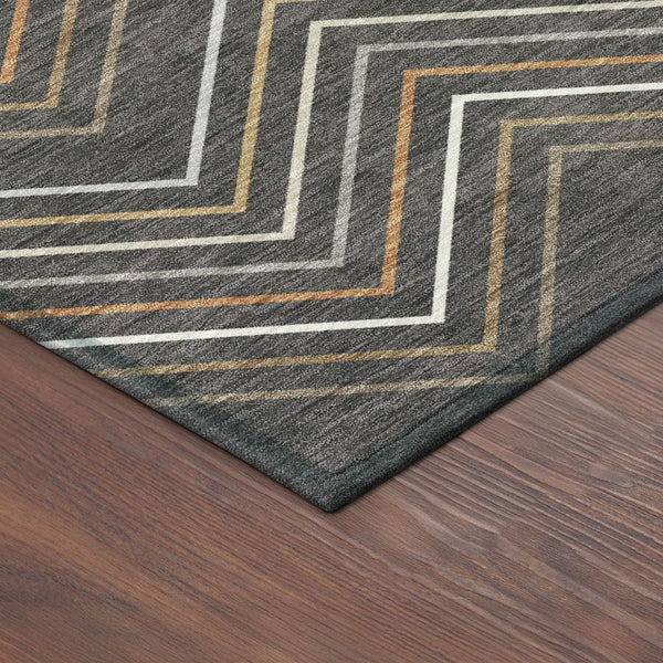 HomeRoots 8' Round Striped Area Rug in Charcoal, Ivory & Brown - Durable, Washable, Indoor & Outdoor Use 690167