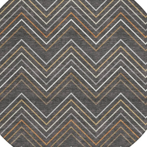 HomeRoots 8' Round Striped Area Rug in Charcoal, Ivory & Brown - Durable, Washable, Indoor & Outdoor Use 690167
