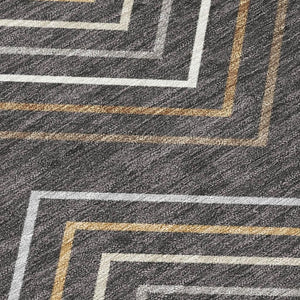 HomeRoots 8' X 10' Charcoal Ivory Brown Striped Washable Area Rug - Durable Indoor/Outdoor Solution for All Spaces 690168