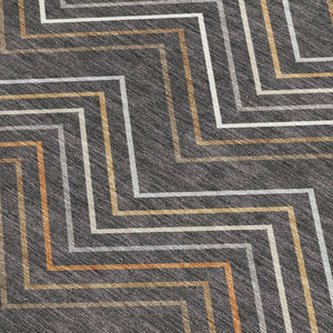 HomeRoots 8' X 10' Charcoal Ivory Brown Striped Washable Area Rug - Durable Indoor/Outdoor Solution for All Spaces 690168