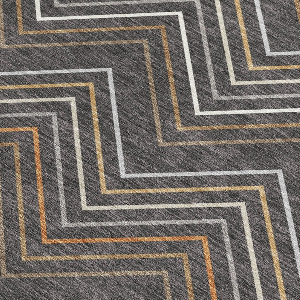 HomeRoots 8' X 10' Charcoal Ivory Brown Striped Washable Area Rug - Durable Indoor/Outdoor Solution for All Spaces 690168