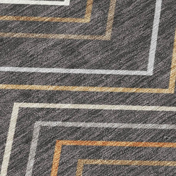 HomeRoots 9' Charcoal Ivory and Brown Striped Area Rug - Washable, Durable, Indoor/Outdoor, Easy-Care Design! 690169