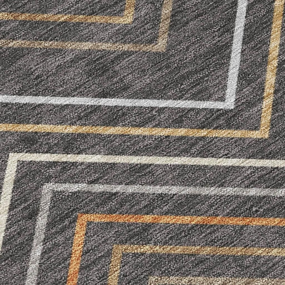 HomeRoots 10' Charcoal Ivory & Brown Striped Washable Area Rug – Durable Indoor/Outdoor Floor Covering! 690170