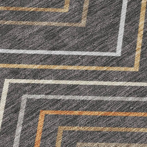 HomeRoots 10' Charcoal Ivory & Brown Striped Washable Area Rug – Durable Indoor/Outdoor Floor Covering! 690170