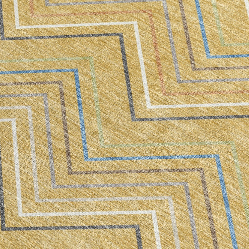 HomeRoots 5' X 8' Gold Ivory Blue Striped Area Rug – Stylish, Durable, Machine Washable for Indoor & Outdoor Use 690172