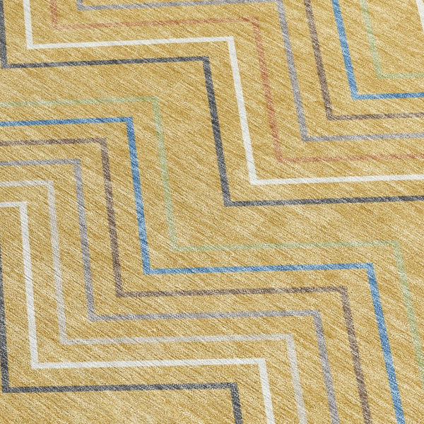HomeRoots 5' X 8' Gold Ivory Blue Striped Area Rug – Stylish, Durable, Machine Washable for Indoor & Outdoor Use 690172
