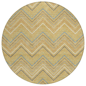 HomeRoots 8' Gold Ivory and Blue Striped Washable Area Rug - Durable Indoor/Outdoor Design for Modern Spaces 690173